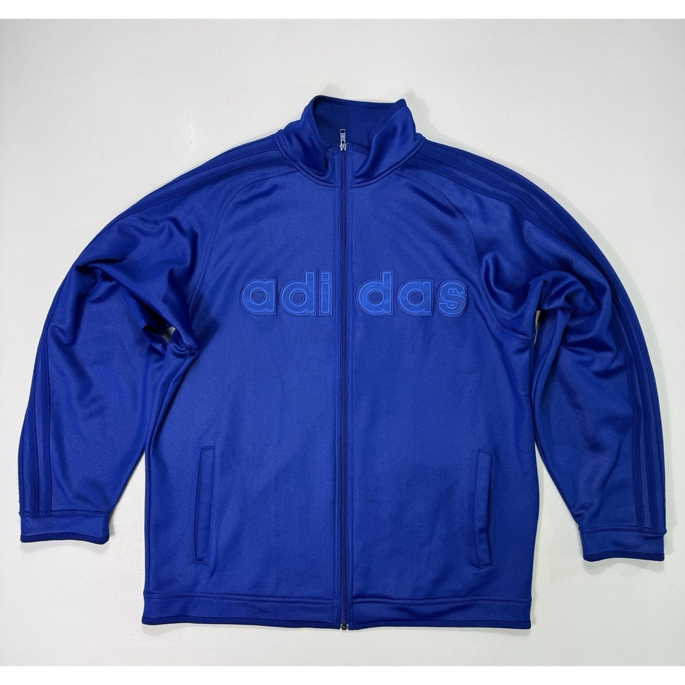Adidas Sportswear Track Jacket Mens L Blue Full Zip Spellout Y2K Vintage 173537